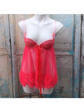 Victoria Secret 34B Vibrant Pink Sexy Lace Lingerie Underwire Front Closure Shee
